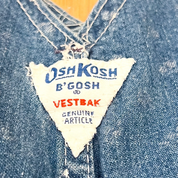 Vintage 3T OshKosh B'Gosh Vestbak Baby Overalls Printed Denim White Lace USA - Picture 9 of 11